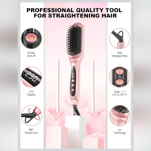 Landot Rose Gold Hair Straightening Brush - Picture 5 of 15